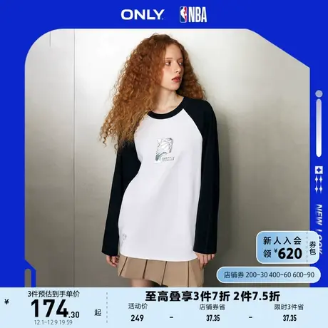 ONLY奥莱2023夏季新款NBA联名款宽松圆领长袖T恤女商品大图