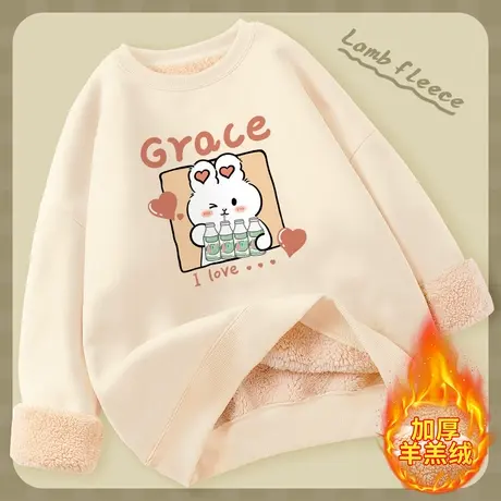 加绒加厚羊羔绒圆领卫衣女秋冬2023新款宽松休闲外套小个子上衣服图片