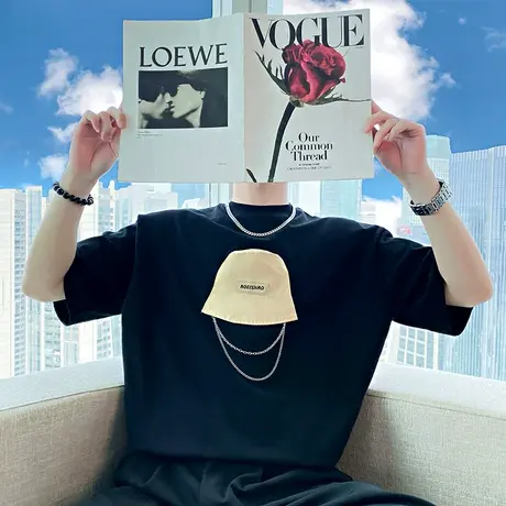 2023夏季短袖t恤个性潮流韩版休闲潮男网红设计宽松半袖上衣体恤图片