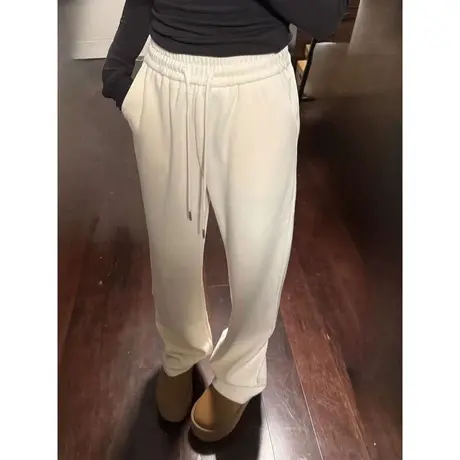 松紧高腰加绒加厚休闲裤女春秋冬季韩版宽松显瘦运动阔腿拖地长裤图片