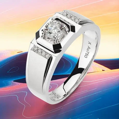 珂兰 白18K金钻戒男款喷砂求婚结婚男士正品定制大气男戒钻石戒指图片