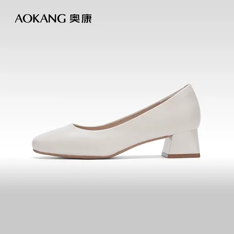 【门店发货】奥康女鞋 2024春季新款真皮方跟舒适办公室OL单鞋商品大图