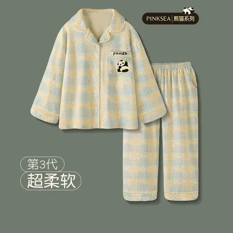 睡衣女春秋长袖格纹熊猫纯棉家居服时尚大码可爱清新少女款家居服商品大图