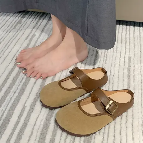 包头半拖鞋女2024春季新款森系复古文艺日系休闲软平底丑萌勃肯鞋商品大图
