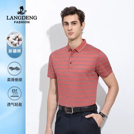 浪登2023夏季新款男士商务休闲短袖T恤宽松翻领百搭polo衫男条纹商品大图