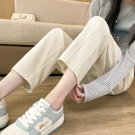 杏色烟管西装裤女春秋新款高腰显瘦直筒小个子九分小脚西裤哈伦裤商品大图