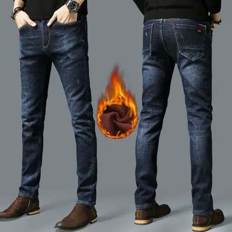 冬季加绒牛仔裤男士修身小脚2023新款长裤潮流休闲加厚裤子秋冬款商品大图