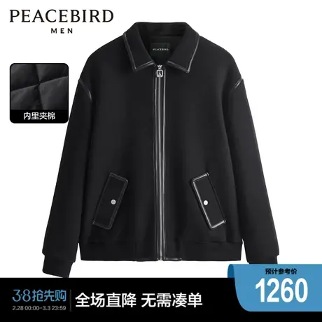 【商场同款】太平鸟男装阔型外套23冬季新款皮夹克 B1BCD4354商品大图