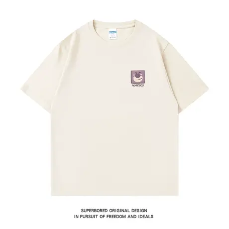 简约小熊印花纯棉短袖T恤男青少年夏季宽松休闲情侣半袖体恤上衣图片