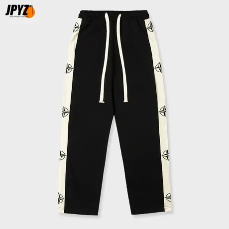 国潮刺绣裤子男款冬季高街潮牌直筒黑色宽松运动男生秋冬休闲长裤商品大图
