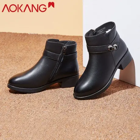 奥康女鞋真皮高帮粗跟女靴切尔西靴英伦风裸靴女百搭女士小皮鞋商品大图