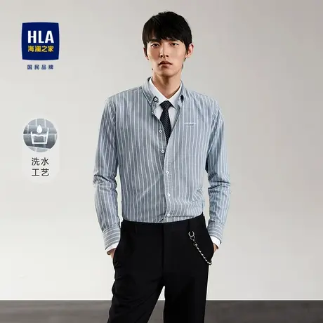 【奥莱清仓】HLA/海澜之家2023竖条纹长袖休闲衬衫清新舒适上衣男图片