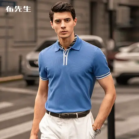 MrBu布先生色织彩条撞色翻领polo衫男夏季中年商务短袖t恤AF11719商品大图