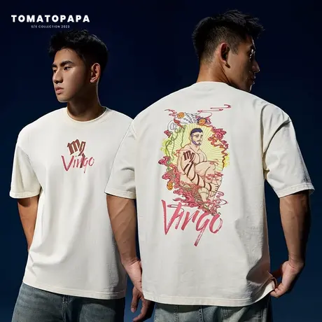 【十二星座系列】重磅棉短袖t恤艺术插画高街半袖体恤男女上衣潮商品大图
