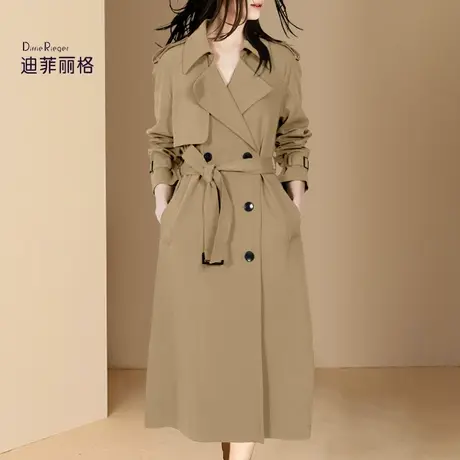 迪菲丽格早秋2023新款女装英伦风卡其色风衣外套女西装领系带大衣商品大图