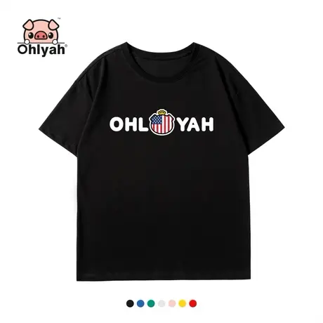 Ohlyah品牌 小猪米罗 纯棉短袖 宽松大码夏装女t恤黑色圆领打底衫商品大图