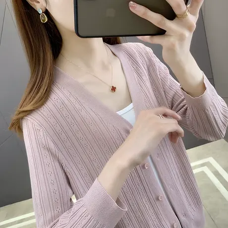 冰丝针织开衫薄款防晒衣女夏季2022年新款女士宽松外搭空调衫外套商品大图