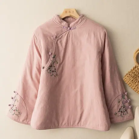 文艺复古夹棉外套棉服刺绣斜襟中式棉袄气质减龄国风唐装2022新款商品大图