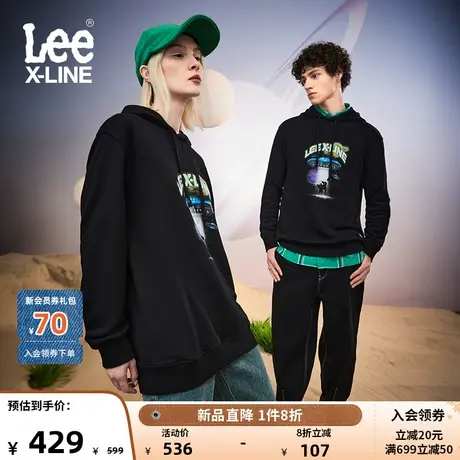 LeeXLINE23秋冬新品舒适黑色男女同款连帽卫衣潮LUT0072484XH-Y图片