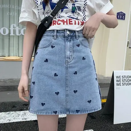 牛仔半身裙女2021夏季薄款宽松高腰直筒显瘦包臀小个子a字短裙女图片