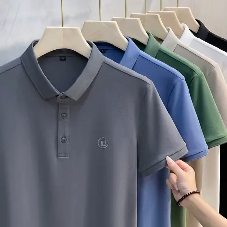 多色冰丝短袖t恤男2023新款夏季潮流体恤男士高端休闲刺绣POLO衫商品大图