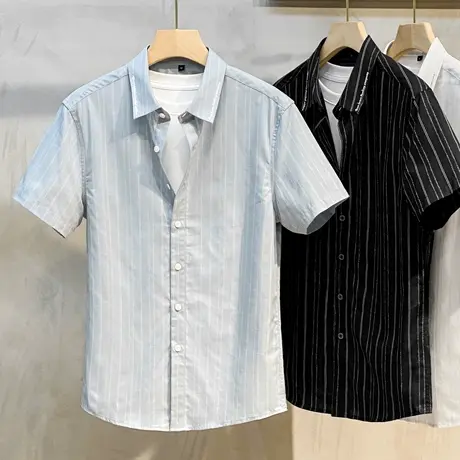 亚麻短袖衬衫男士商务休闲时尚百搭修身上衣服衬衣2023夏季薄款潮商品大图