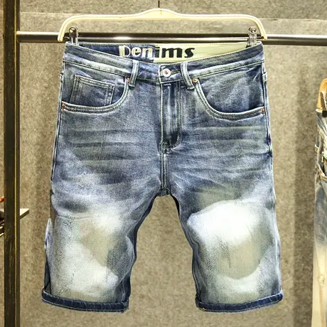 高端水洗磨白工艺牛仔短裤男款直筒休闲五分裤夏季简约百搭中裤薄商品大图