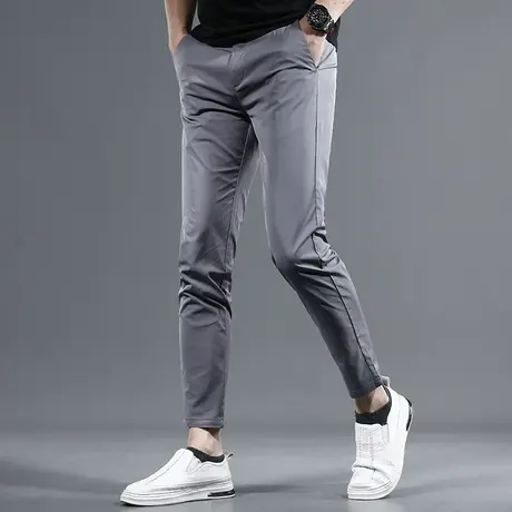 灰色冰丝九分休闲裤男2023新款夏季修身小脚潮牌弹力男士薄款裤子商品大图