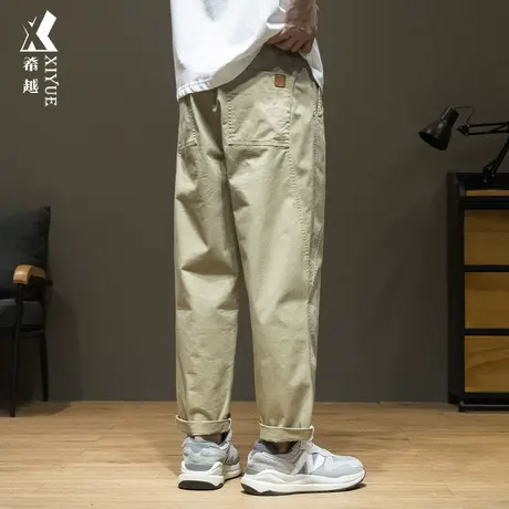 2023秋季卡其色休闲裤男秋冬新款加绒工装长裤宽松大码胖子直筒裤商品大图