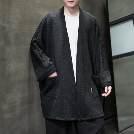 新中式中国风男装针织开衫男春秋款汉服毛衣外套中长款毛线风衣潮图片