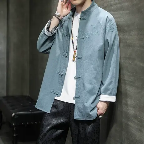 秋冬季男夹克中国风刺绣汉服中式民族服装盘扣外套休闲唐装复古潮图片