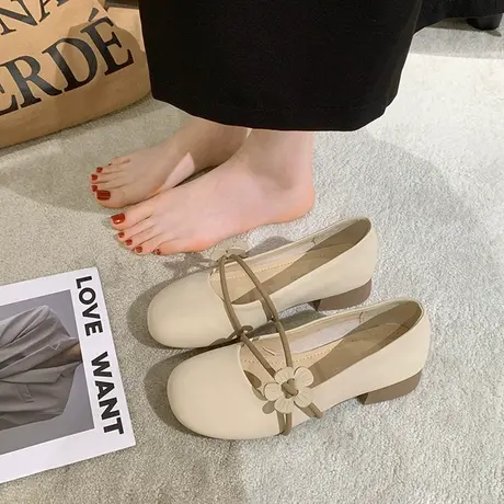 平底单鞋女夏晚晚温柔鞋2023新款奶奶鞋配裙子一脚蹬玛丽珍豆豆鞋商品大图