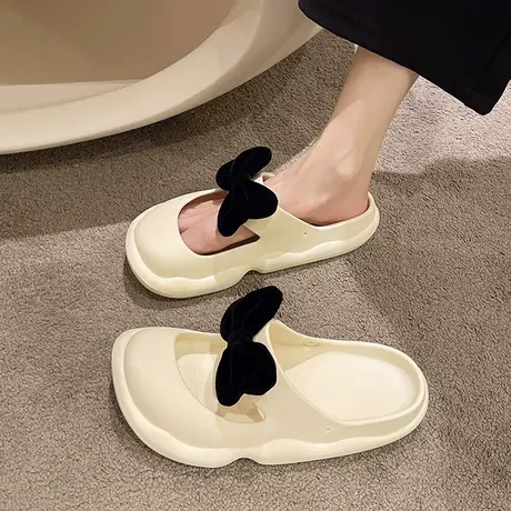 踩屎感厚底拖鞋夏女外穿一脚蹬洞洞鞋2023新款可爱蝴蝶结包头凉拖商品大图