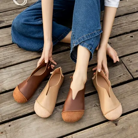 复古森系女鞋2023春季新款牛筋软底单鞋女舒适平软底奶奶鞋一脚蹬商品大图