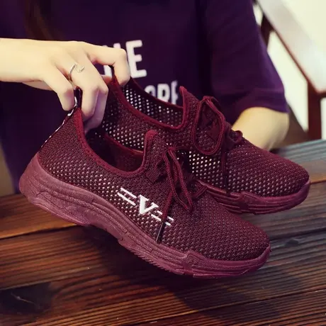 飞织网布透气休闲鞋舒适软底运动鞋平跟学生鞋系带跑步鞋网鞋女潮商品大图