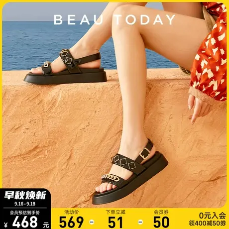BeauToday厚底增高凉鞋女外穿不累脚BT夏季今年流行金属扣带凉鞋商品大图