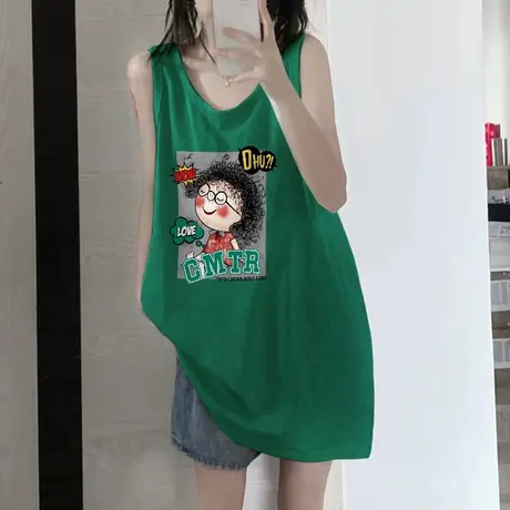 美式纯棉吊带坎肩背心无袖t恤女夏季外穿篮球服宽松港风挂脖上衣商品大图