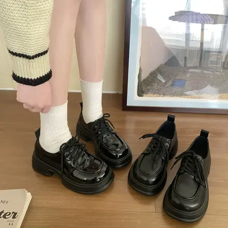 英伦风小皮鞋女2024新款秋季黑色jk单鞋玛丽珍女鞋百搭厚底乐福鞋商品大图