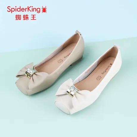 SPIDER KING/蜘蛛王女单鞋真皮2024春商场新款蝴蝶结通勤平头软底图片