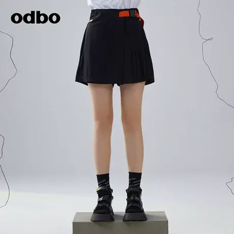 odbo/欧迪比欧时尚气质学院风黑色休闲裤女夏季新款高腰百褶裙裤商品大图