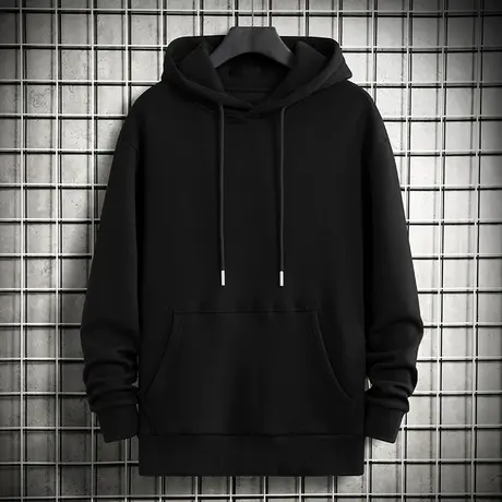 纯色黑色卫衣男春秋季连帽外套宽松潮流帅气青少年加绒长袖带帽衫商品大图