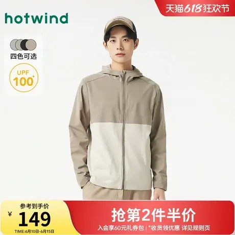 热风男士黑色防晒服2025年夏季新款舒适防晒服亲肤连帽户外防晒衣商品大图
