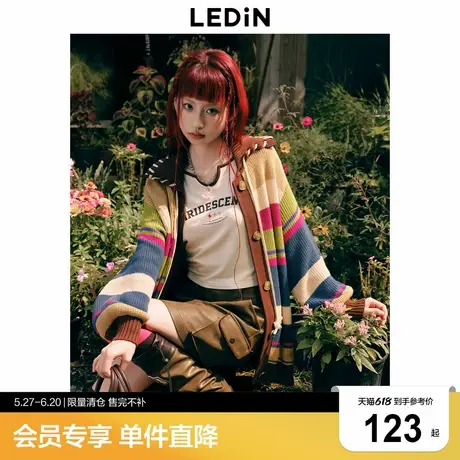 【清仓】乐町翻领彩条纹针织开衫秋冬新款毛针织衫C2EDD4156商品大图