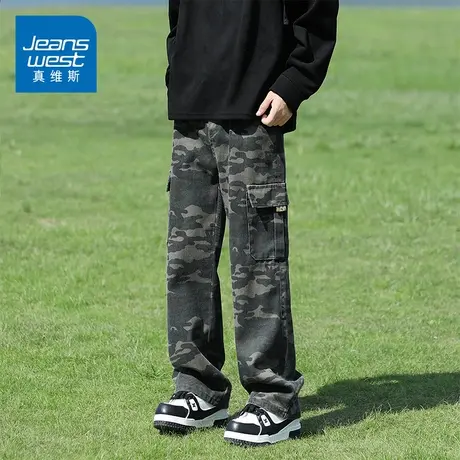 KZ真维斯工装直筒牛仔长裤男士沙漠迷彩多口袋机能风男裤子春秋季商品大图