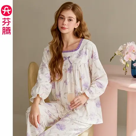 芬腾睡衣女2025年春纯棉长袖套头套装秋季新款休闲大码全棉家居服商品大图