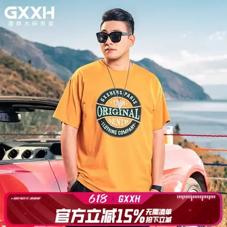 GxxH大码男装短袖T恤男夏季新款潮流半袖复古印花宽松圆领上衣商品大图