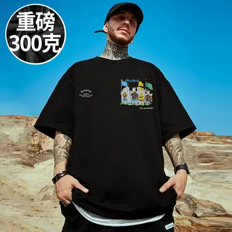 100%纯棉重磅潮牌宽松胖子T恤短袖加肥加大码男装夏季半袖情侣装商品大图