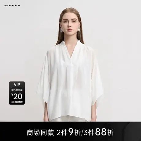 【商场同款】sdeer圣迪奥女时尚翻领字母不规则短袖衬衫S25280418图片
