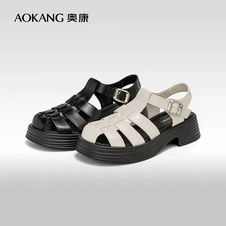 奥康女鞋夏季新款包头罗马凉鞋厚底外穿时尚镂空沙滩鞋女凉鞋商品大图