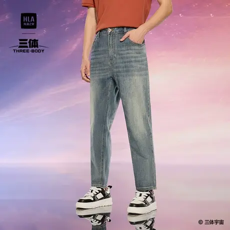 HLA/海澜之家三体联名系列牛仔裤25春夏新款宽松锥形五袋印花裤男图片